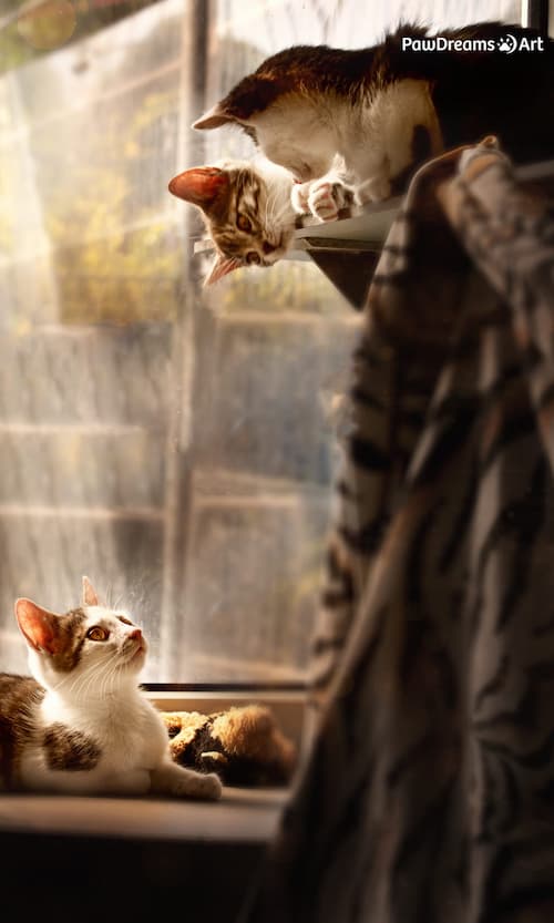 Katze läuft stolz im Schnee