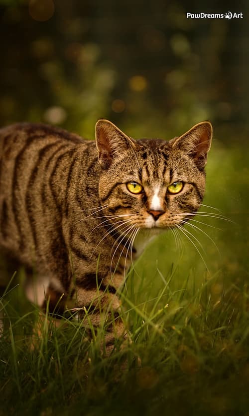 Katze läuft stolz im Schnee